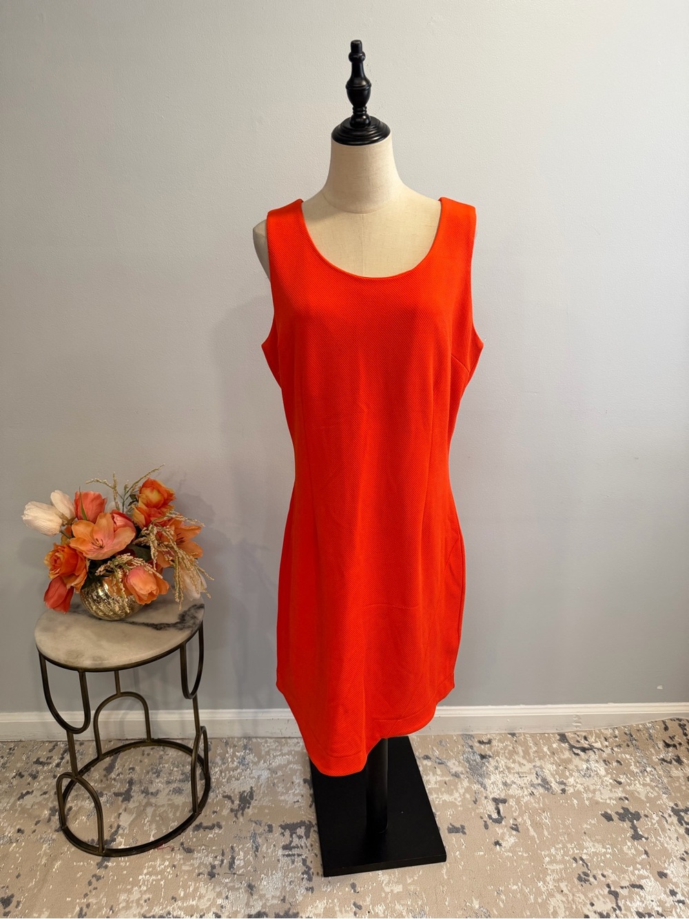 Attention Coral Red Classic Basic Textured Sleeveless Shift Dress - Size XL
